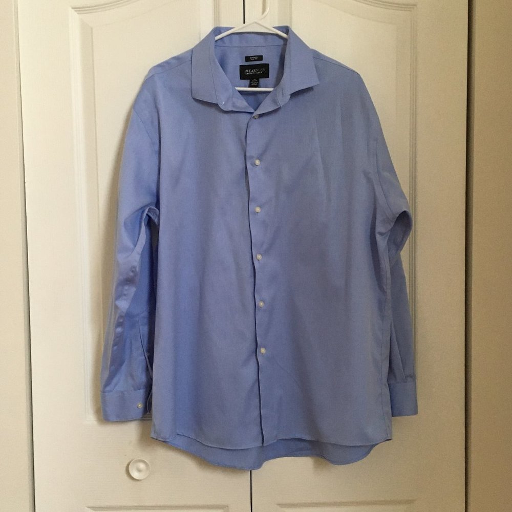 Awearness Kenneth Cole Non Iron Slim Fit Dress Long Sleeves Shirt Blue 18 34/35